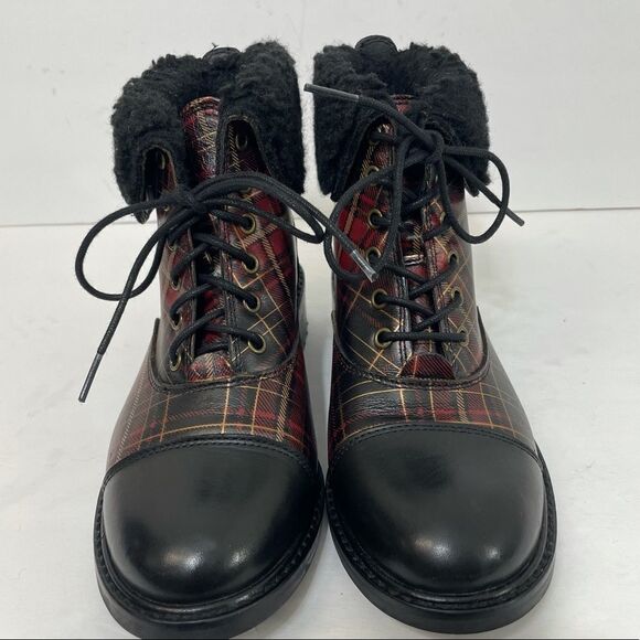 Patricia Nash Lia Cold Weather Booties Black and Red Plaid with Shearling Cuffs - Picture 9 of 15